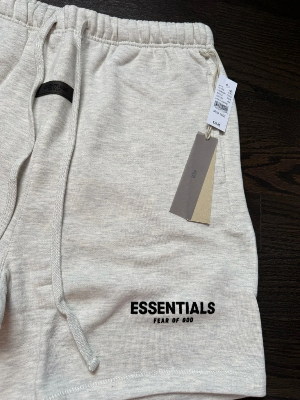 Essentials Fear of God Gray Fleece Sweat Shorts Drawstring Pocket Logo Size:L